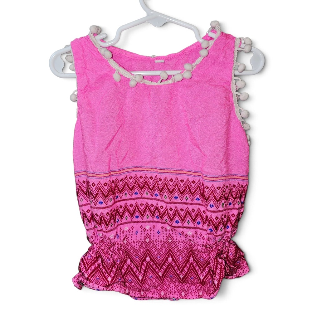 Unbranded Peplum Top Girls Size M Pink Good Pom Pom Trim Hmong Style Geometric